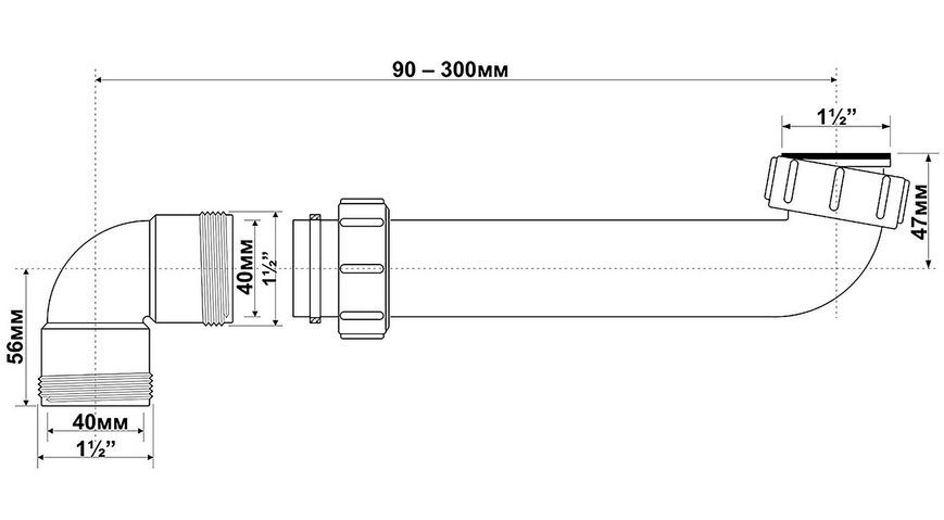 Подовжувач McALPINE 300 мм для сифону 1 1/2&Prime;х1 1/2&Prime; з гайкою HC13
