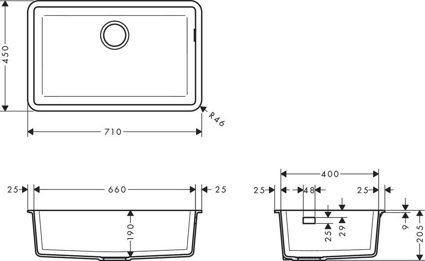 Кухонна мийка HANSGROHE S510-U660 під стільницю 710х450 Stonegrey сірий камінь 43432290 - 43432290
