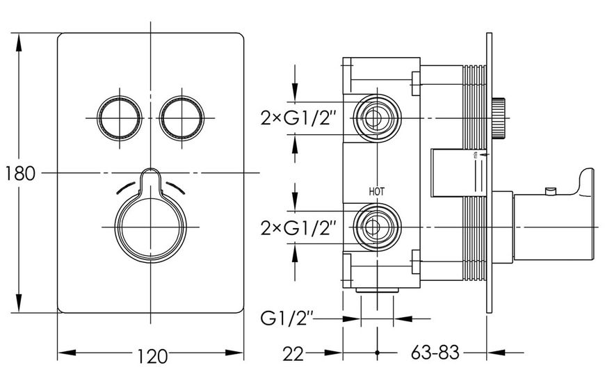 Термостатический смеситель для душа Imprese Smart Click на 2 потребителя ZMK101901240 скрытый монтаж черный - ZMK101901240