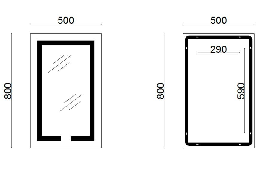Дзеркало Lidz Kubis KU1 500х800 мм з LED-підсвічуванням Touch, з антизапотіванням, з димером, рег. яскравості LD78LF9365080