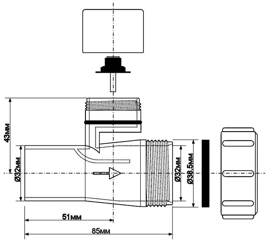 Розповітрювач каналізаційний (аераційний клапан) McALPINE 32х32 мм гайка (компресійне з'єднання)/розтруб V1ABSV-32-PL-WH