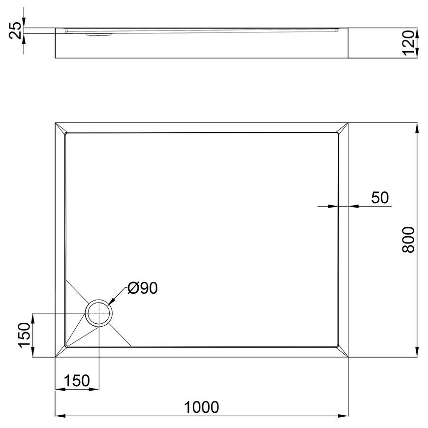 Душовий піддон QTAP Tern 301812C 100x80x12 см + сифон TERN301812C