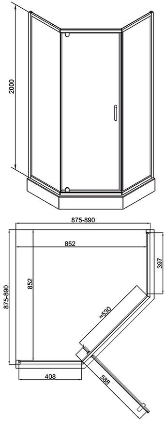Душова кабіна QTAP SCORPIO BLA10995-AC6, п'ятикут., 90x90, скло 6 мм Clear, розпаш., без піддона - SCOBLA10995AC6