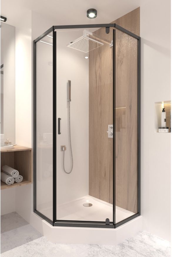 Душова кабіна QTAP SCORPIO BLA10995-AC6, п'ятикут., 90x90, скло 6 мм Clear, розпаш., без піддона - SCOBLA10995AC6