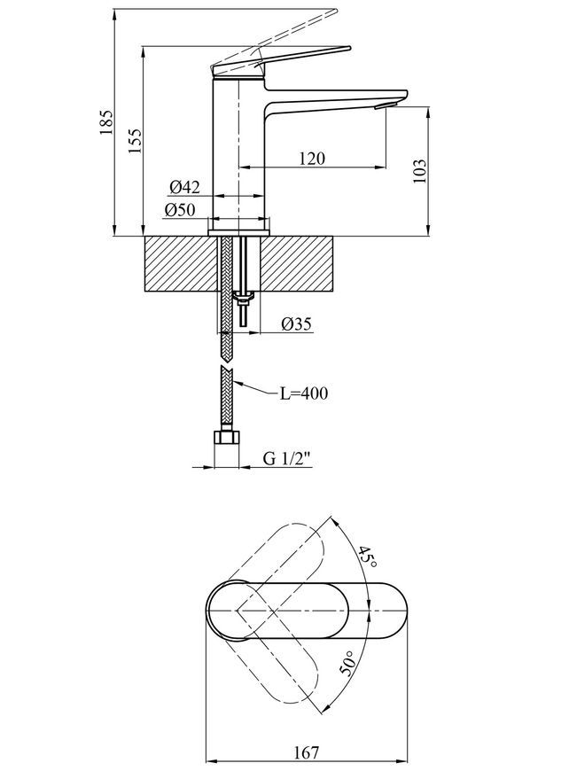 Змішувач для раковини Kroner Element 211110-3801 латунь, чорний CV035941 - Element 211110-3801