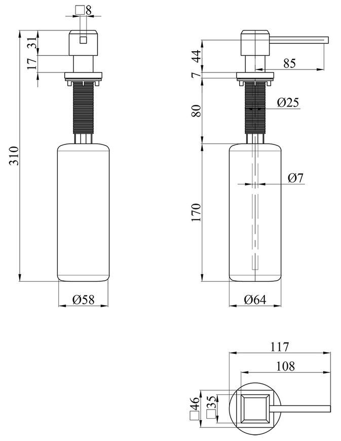 Дозатор для миючого засобу Kroner KRP Spender SCH054 нержавіюча сталь CV030015 графіт