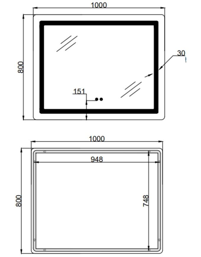 Зеркало Lidz Kubis KU2 1000х800 мм с LED-подсветкой Touch, с антизапотеванием, с диммером, рег. яркости LD78LF6141008048450