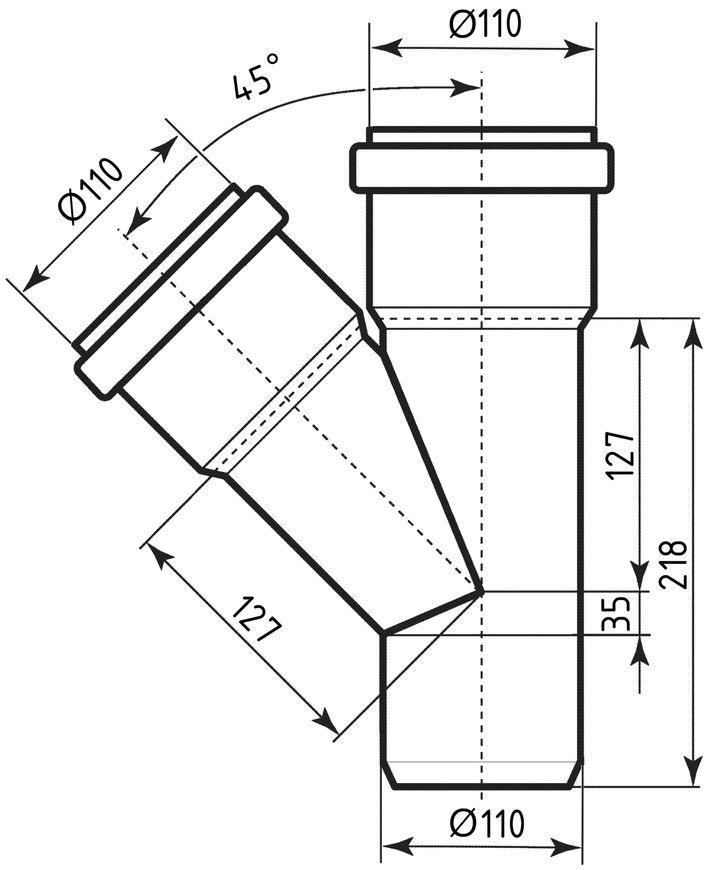 Тройник канализационный Ostendorf-OSMA HT-System PLUS d110/110/110&times;45&deg; SD00057158