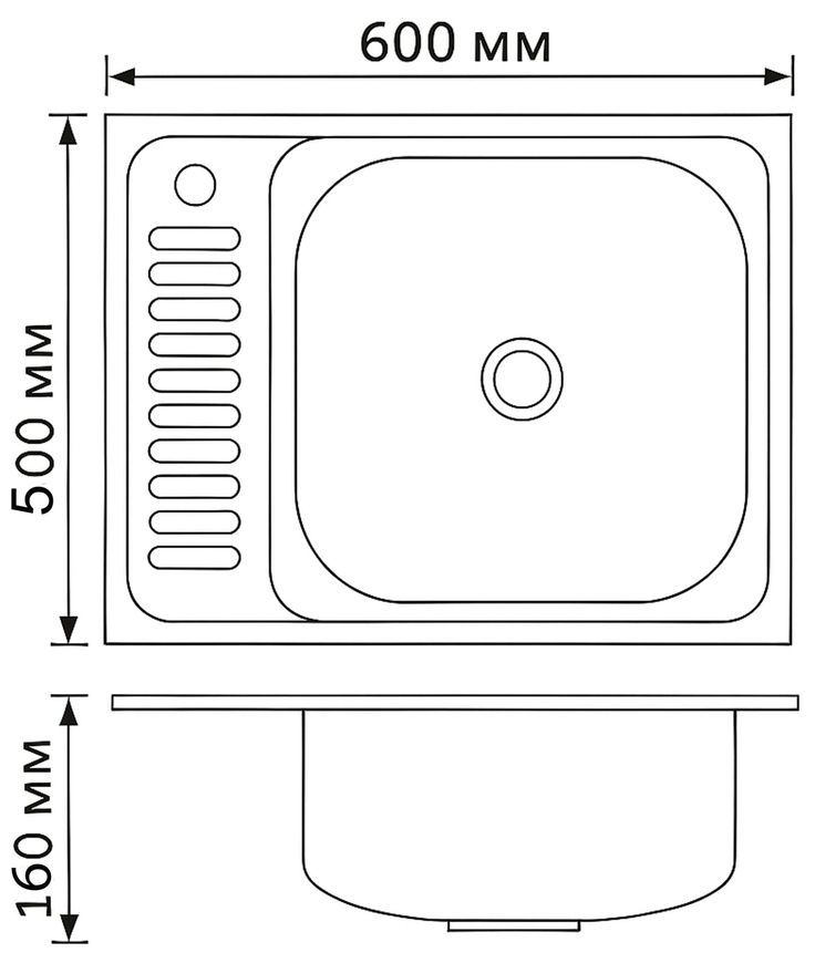 Мийка для кухні накладна Brinex 6050-R Satin 0,6 мм BRIN6050RSAT06 - BRIN6050RSAT06