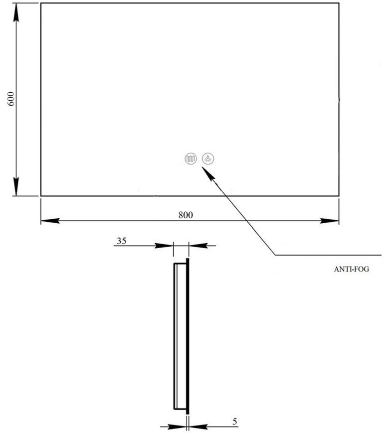 Зеркало настенное прямоугольное Qtap Taurus TA1 800&times;600 с LED-подсветкой Touch, антизапотеванием, диммером, рег. яркости QTTAU80060048952