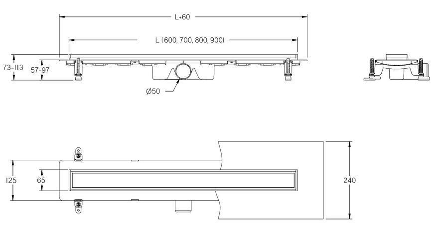 Линейный душевой трап BESCO Virgo Basic 80 сплошная решетка/под плитку OL-80-VB - OL-80-VB