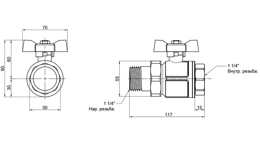 Кран шаровой с "американкой" ICMA 1" 1/4 PN40 прямой №347 87347AG11 - 87347AG11