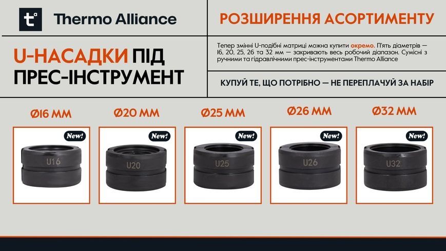 Насадка для инструмента под пресс-фитинг Thermo Alliance Forte U-образная 26 STD-402U26