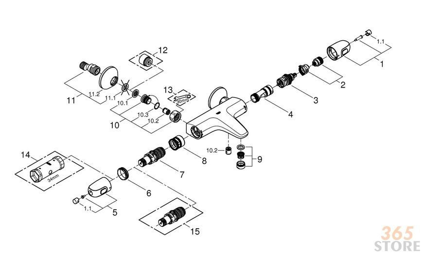 Смеситель для ванны термостатический GROHE Grohtherm 1000 34155003 - 34155003