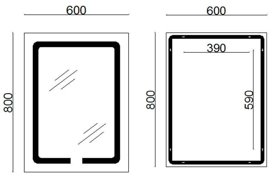 Зеркало Lidz Kubis KU1 600х800 мм с LED-подсветкой Touch, с антизапотеванием, с диммером, рег. яркости LD78LF9376080