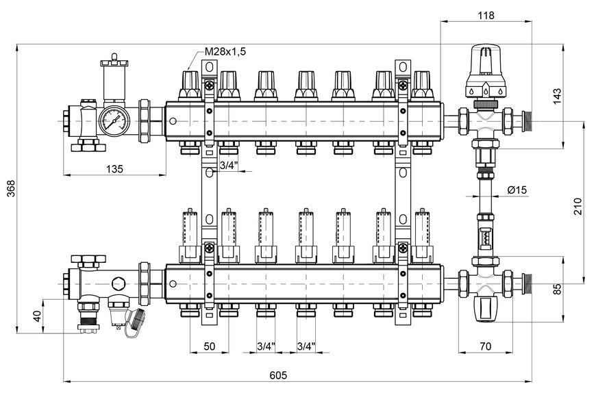 Колекторна група ICMA 1" 7 виходів, з витратомірами №K0111 A1K013APR06 - A1K013APR06