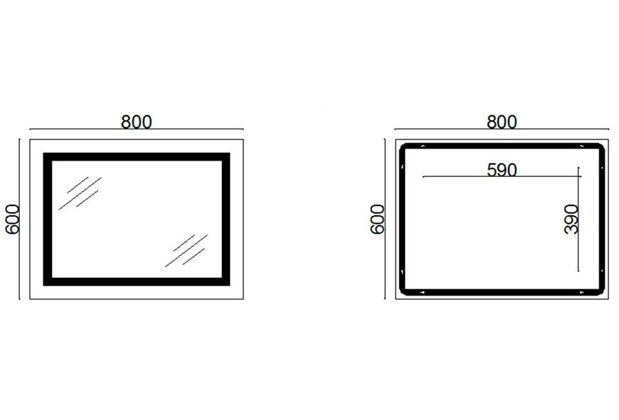 Дзеркало Lidz Kubis KU1 800х600 мм з LED-підсвічуванням Touch, з антизапотіванням, з димером, рег. яскравості LD78LF9047400