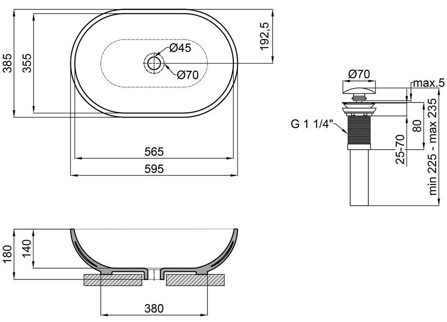 Раковина-чаша QTAP Leo 585х380х180 White с донным клапаном QT1111A028W - QT1111A028W