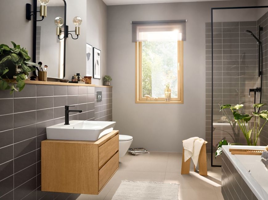 Змішувач для раковини HANSGROHE Rebris E 110 CoolStart EcoSmart+ чорний матовий 72589670 з донним клапаном - 72589670