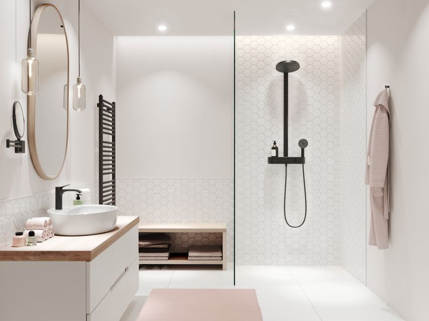 Душова система HANSGROHE Pulsify S Showerpipe 260 2jet EcoSmart з термостатом Matt Black 24241670 чорна матова - 24241670