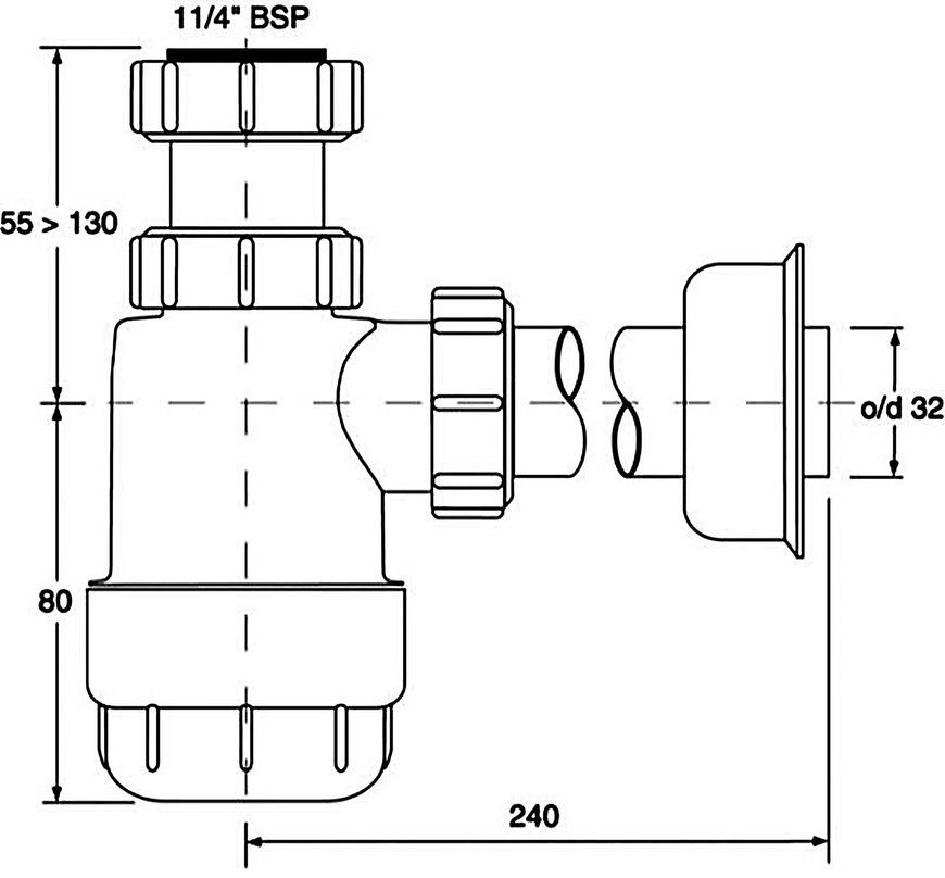 Сифон для умивальника McALPINE 1 1/4&Prime; x 32 мм низький HC2 - HC2