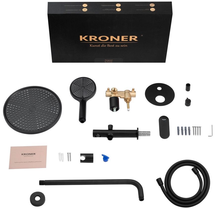 Душевая система скрытого монтажа Kroner Element 211335A-3801 на 3 потребителя, с изливом, латунь, черный CV036006 - Element 211335A-3801