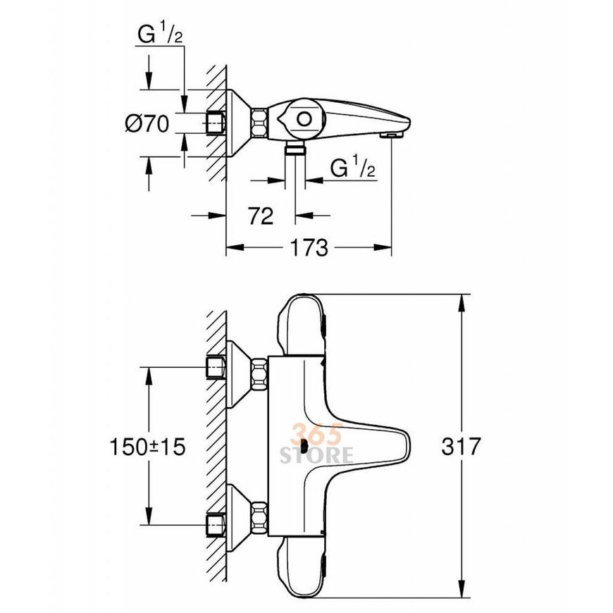 Смеситель для ванны термостатический GROHE Grohtherm 1000 34155003 - 34155003