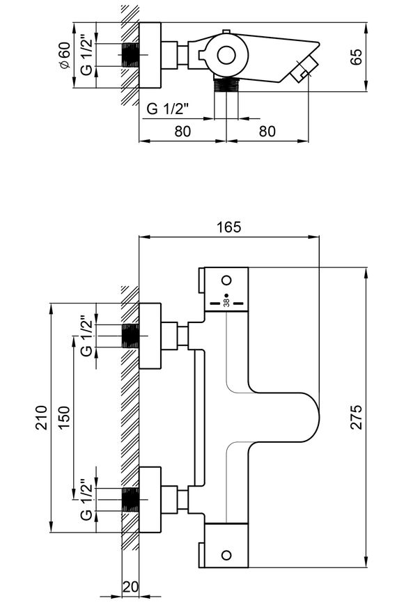Змішувач для ванни термостатичний QTAP Inspai-Therm QTINSCRMT300800 - QTINSCRMT300800