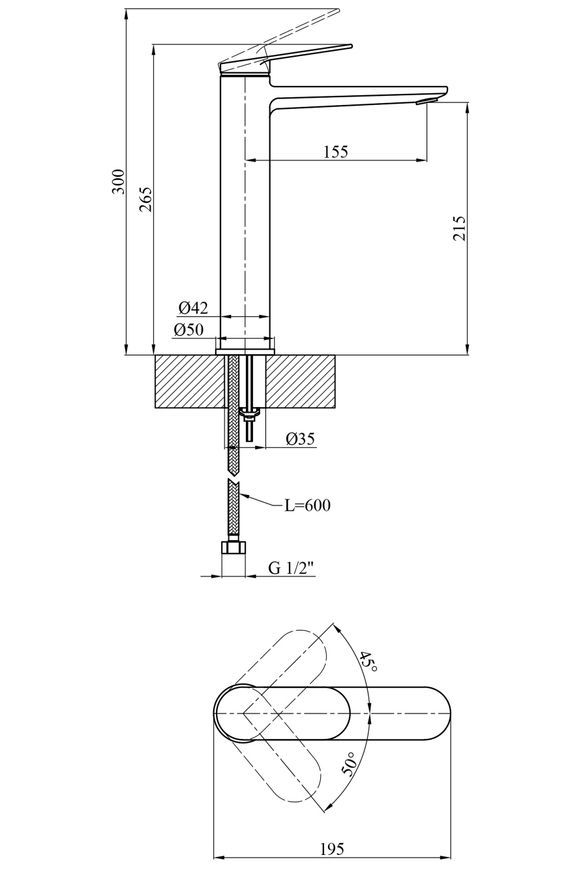 Змішувач для раковини високий Kroner Element 211111-0101 латунь, хром CV035942 - Element 211111-0101