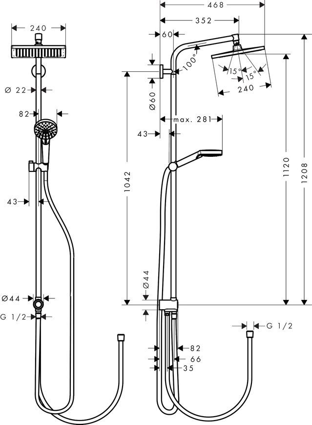Душова система HANSGROHE CROMETTA E 240 1jet Showerpipe Reno EcoSmart 27289000 - 27289000
