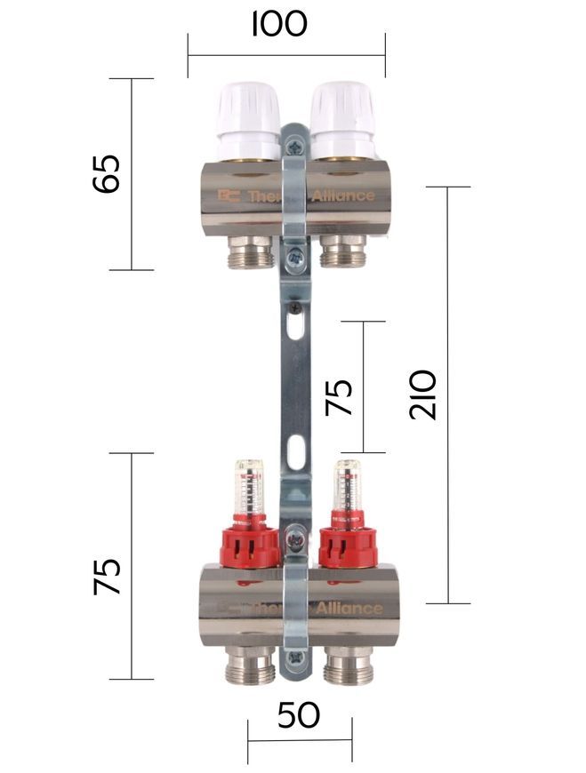Коллектор с расходомерами Thermo Alliance Standart 1" 2 выхода 3/4" + евроконусы 3/4''х16&times;2 SD235W248883 - SD235W248883