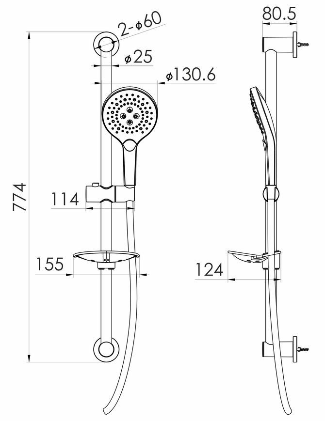 Гарнитур душевой Imprese 775 мм, 3 режима, шланг 170 см PVC f03800110DR черный матовый - f03800110DR