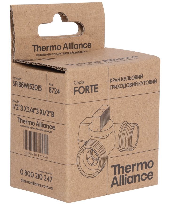 Кран приладовий кульовий Thermo Alliance Forte 1/2"х3/4"х1/2" латунь SF186W152015