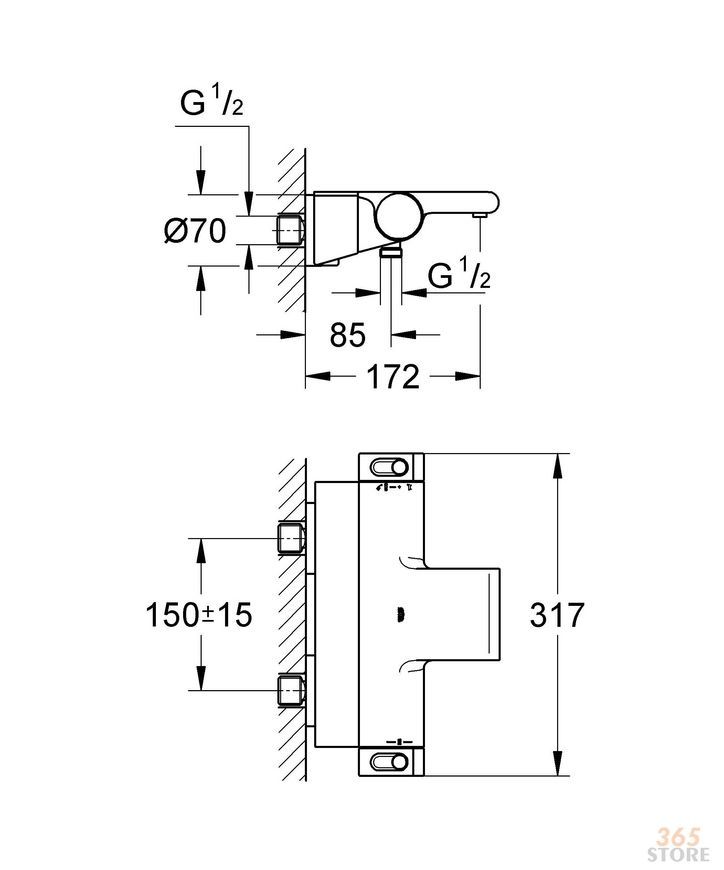 Смеситель для ванны термостатический GROHE Grohtherm 2000 с полочкой 34464001 - 34464001