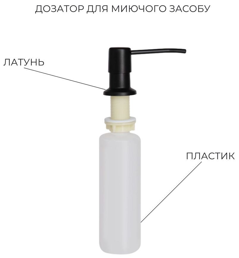 Кухонная мойка LIDZ Handmade H5050B PVD Brush Black 3,0/1,0 дозатор, корзина LDH5050BPVD4361947526 черная - LDH5050BPVD4361947526