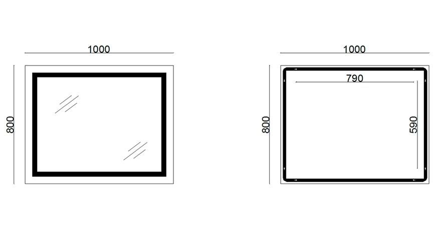 Дзеркало Lidz Kubis KU1 1000х800 мм з LED-підсвічуванням Touch, з антизапотіванням, з димером, рег. яскравості LD78LF61410080