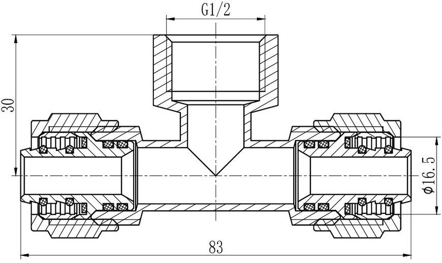 Трійник обтискний SD Forte 16х1/2"х16 ВР розбірний латунь SF177W161516