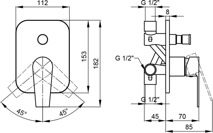 Змішувач для душу QTAP Stěnava QTST6245102DC вбудований для двох споживачів - QTST6245102DC
