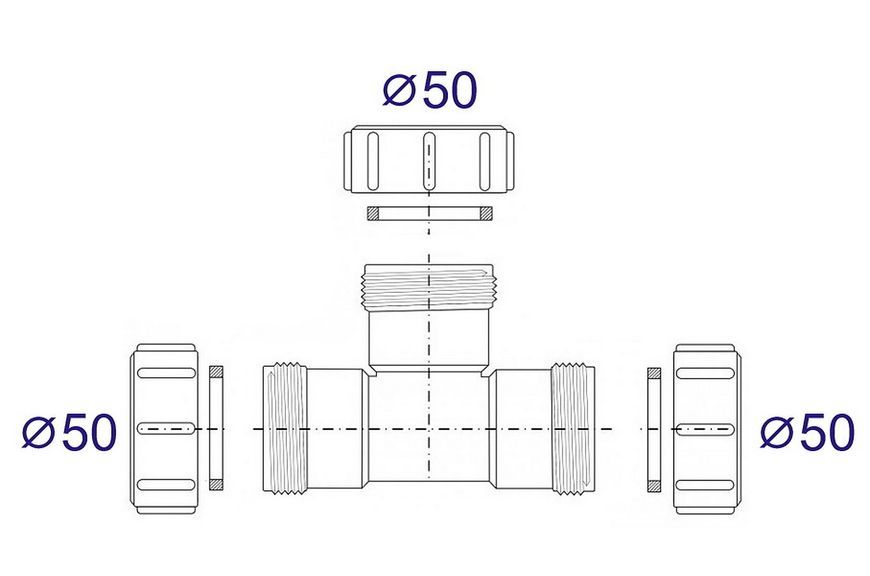 Тройник McALPINE полипропиленовый 50х50х50 мм компрессионное соединение 50E-WH