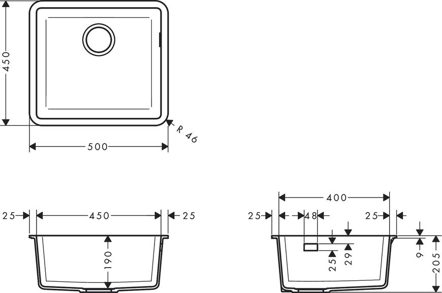 Кухонна мийка HANSGROHE S510-U450 під стільницю 500х450 Graphiteblack чорний графіт 43431170 - 43431170
