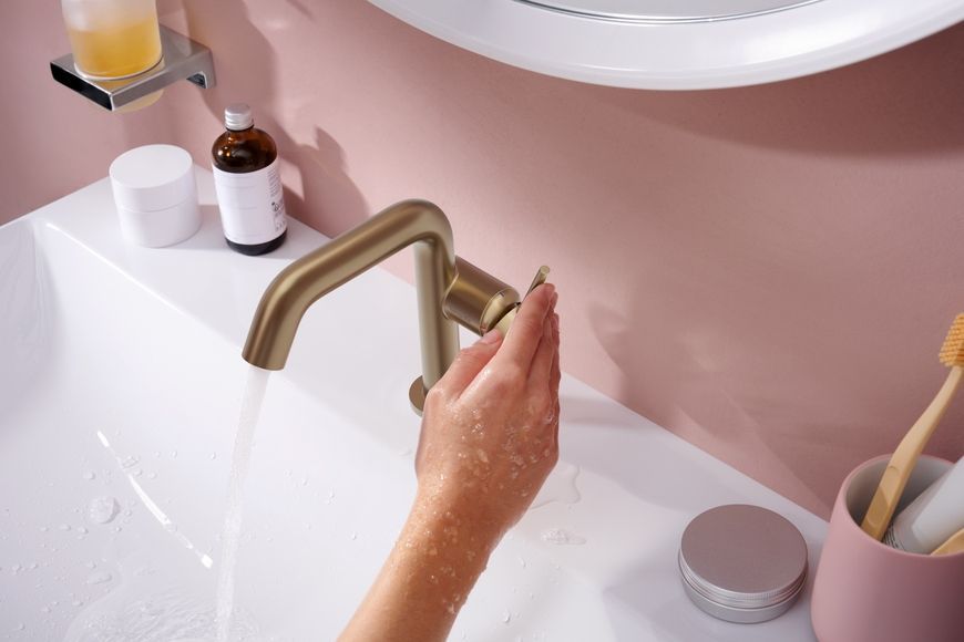 Смеситель для раковины HANSGROHE Tecturis S 110 Fine CoolStart EcoSmart+ Brushed Bronze 73320140 бронза с донным клапаном - 73320140