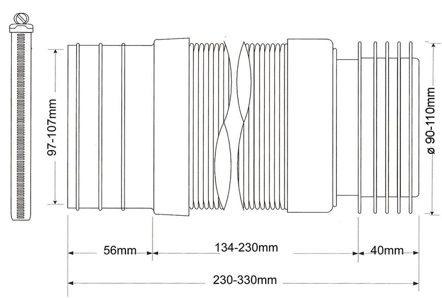 Гнучке каналізаційне підключення (гофра) McALPINE 260-420 мм з хомутом WC-F23RJ
