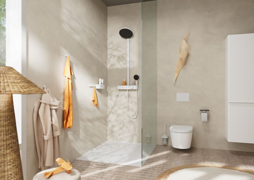 Душевая система HANSGROHE Pulsify S Showerpipe 260 2jet EcoSmart с термостатом Matt White 24241700 белая матовая - 24241700