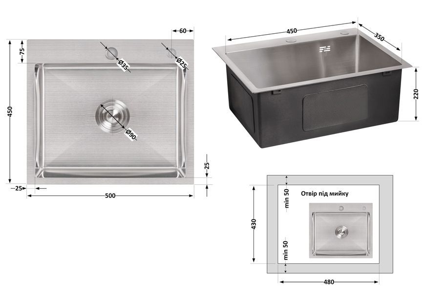 Кухонна мийка LIDZ Handmade H5045 Brushed Steel 3,0/1,0 диспенсер LDH5045BRU35383 - LDH5045BRU35383