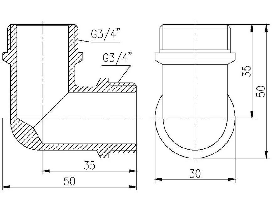 Уголок латунный Thermo Alliance Forte 3/4"НРх3/4"НР никелированный SF37320