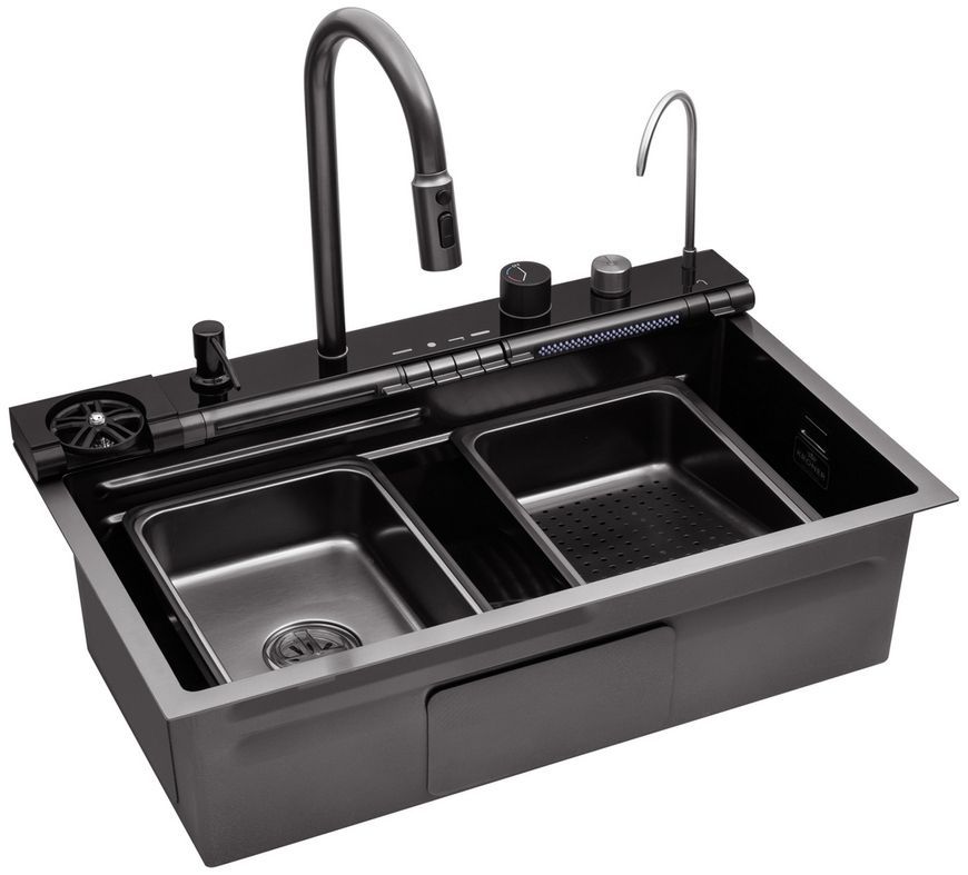 Кухонная мойка Kroner KRP Schwarze-SET7545F3HM PVD 3,0/0,8 мм графит CV036721 - Schwarze-SET7545F3HM