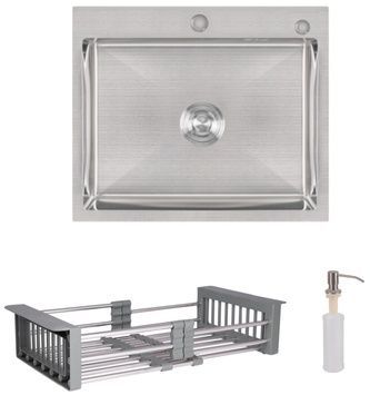 Кухонная мойка LIDZ Handmade H6050 Brushed Steel 3,0/1,0 дозатор, корзина LDH6050BRU3537147520 - LDH6050BRU3537147520