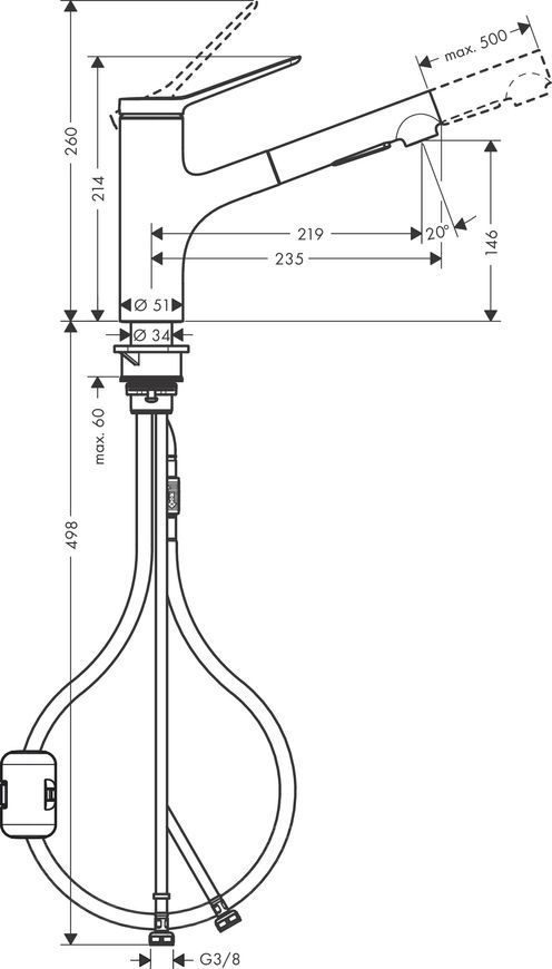 Змішувач кухонний HANSGROHE Zesis M33 150 з витяжним виливом 2jet 74800000 хром - 74800000