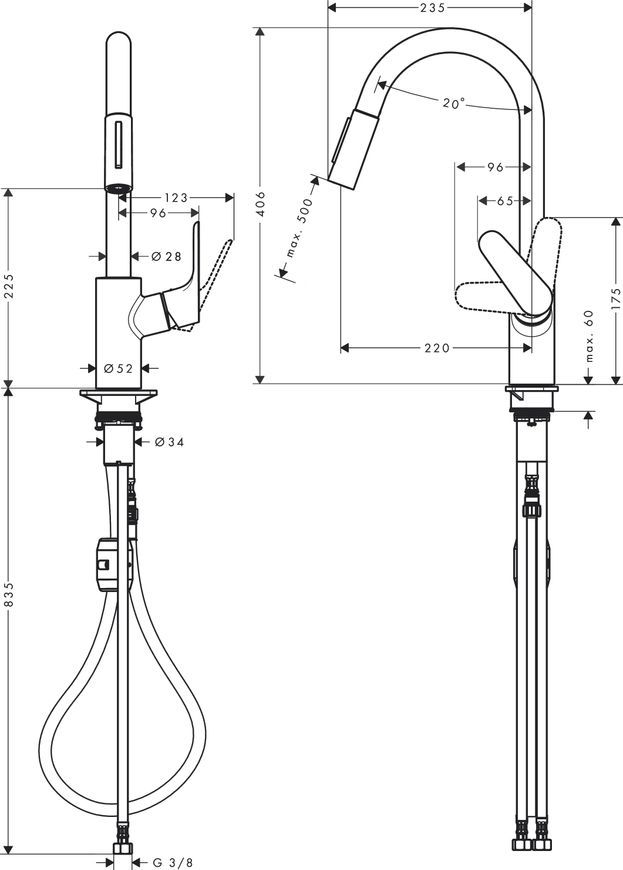 Змішувач для кухонної мийки HANSGROHE Focus 240 2jet з висувним виливом Stainless Steel Finish 31815800 - 31815800