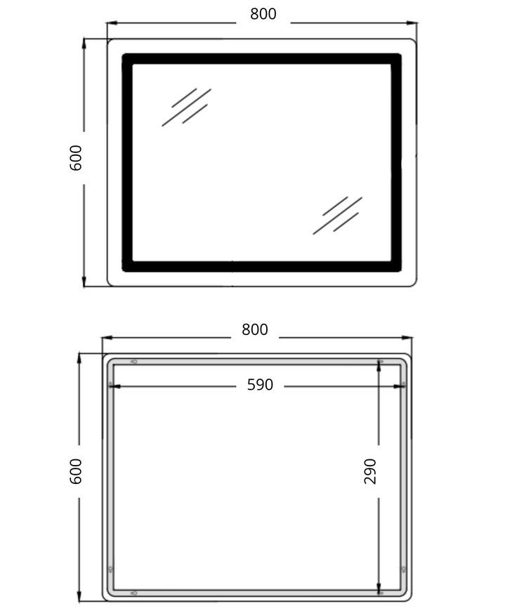 Дзеркало Qtap Cardinal CA2 800&times;600 прямокутне з LED-підсвічуванням Touch, з антизапотіванням, з димером, рег. темп. кольору (3000-6500 K) QT0478C806048457